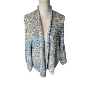 VINCE Blue Gray White Chunky Open Knit Marled Cardigan Sweater M / L